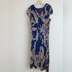 Elegant Blue and Gold Floral Dress